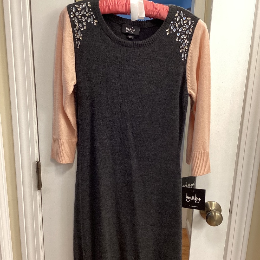 Embellished Sweater Dress, Pink & Gray, by & by, size small